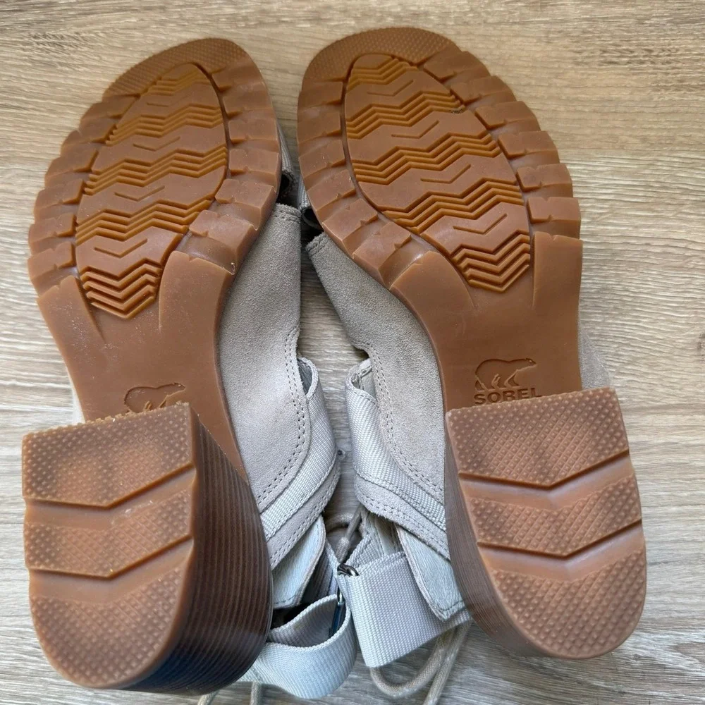 Sorel Joanie II Lace Sandals‎ Womens 8 Honest Beige Suede Block Heel NL3575-271